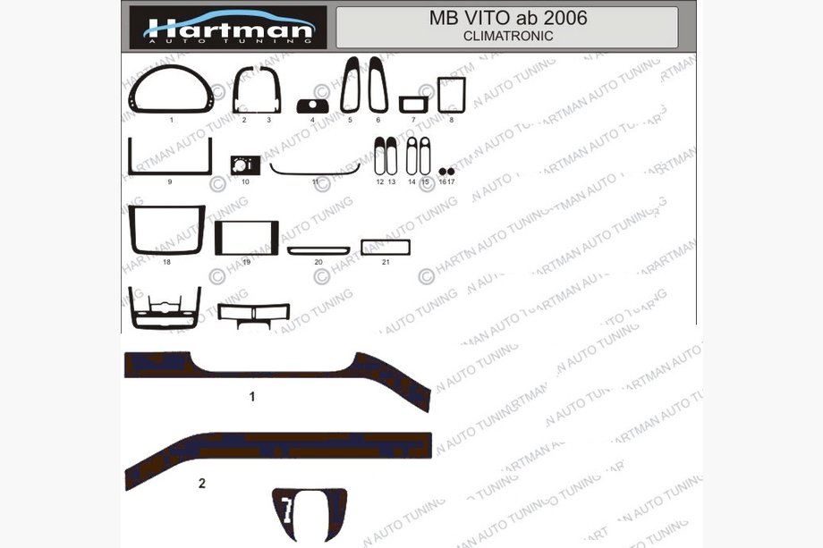 Mercedes Vito W639 2004-2014 Caches de tableau de bord (modèle avec climatisation électronique) Image