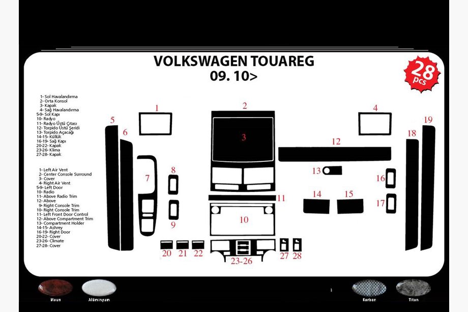 Volkswagen Touareg 2002–2010 Caches de Tableau de Bord Carbone Photo 2