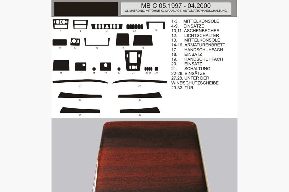 Mercedes C-class W202 1993-2001 PROMO! Inserts de tableau de bord aspect bois (1997-2000) Image