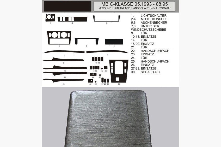 Mercedes C-class W202 1993-2001 PROMO ! Inserts de tableau de bord aspect aluminium (1993-1995) Image