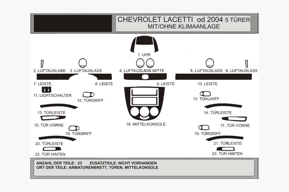Chevrolet Lacetti 2003-2024 Cache tableau de bord Hatchback (Hartman) Aluminium Image
