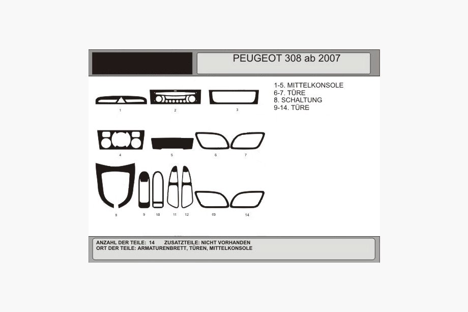 Peugeot 308 2007-2013 Caches de Tableau de Bord Aluminium Image