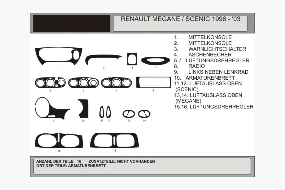 Renault Megane I 1996-2004 Habillages de tableau de bord 1996-2003 (Hartman, Pologne) Photo 1