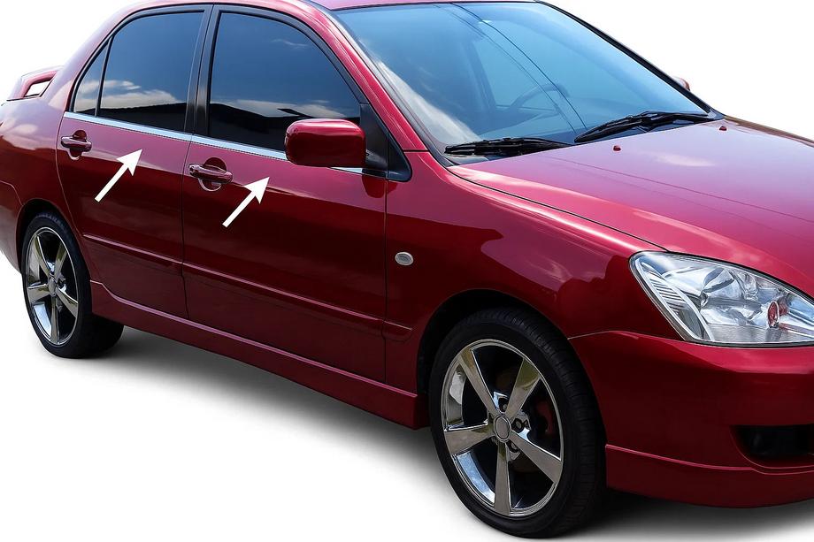 Mitsubishi Lancer 9 2004-2008 Encadrement Exterieur de Vitres Acier Inoxydable (4 pcs) OmsaLine - Inox Italien Image