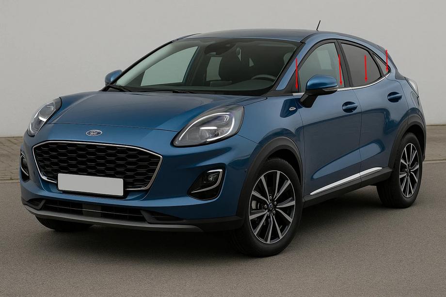 Ford Puma 2019- Baguettes inférieures de vitres inox (8 pcs) Image