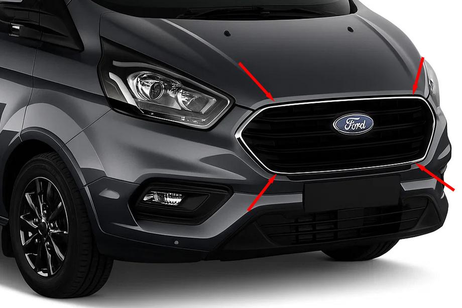 Ford Custom 2013-2022 Encadrement chromé pour calandre 2018+ (4 pcs, inox) Image