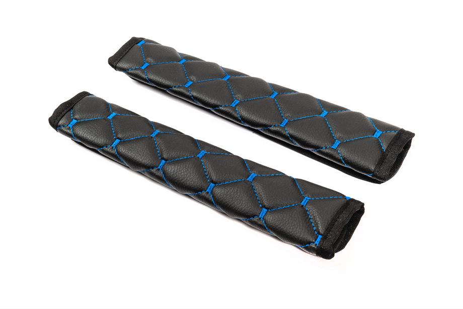 Coussins de ceinture de sécurité ECO (2 pcs, Noir avec surpiqûre bleue) Photo 3