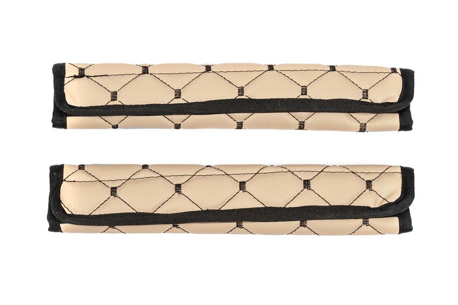 Coussinets de ceinture de sécurité ECO (2 pcs, Beige avec surpiqûre noire) Photo 4
