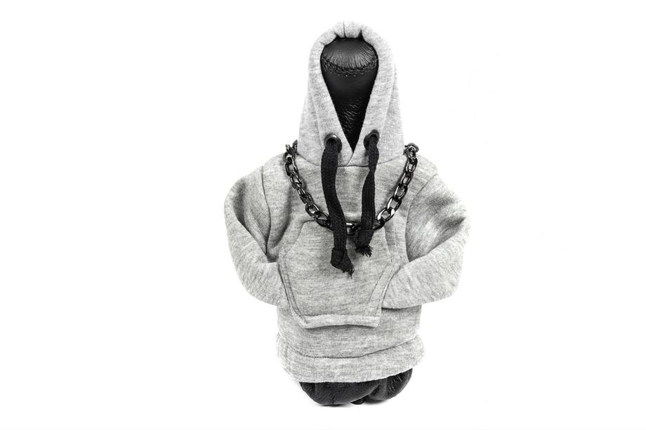 Housse levier de vitesse sweat à capuche (gris, cordon noir) Photo 1