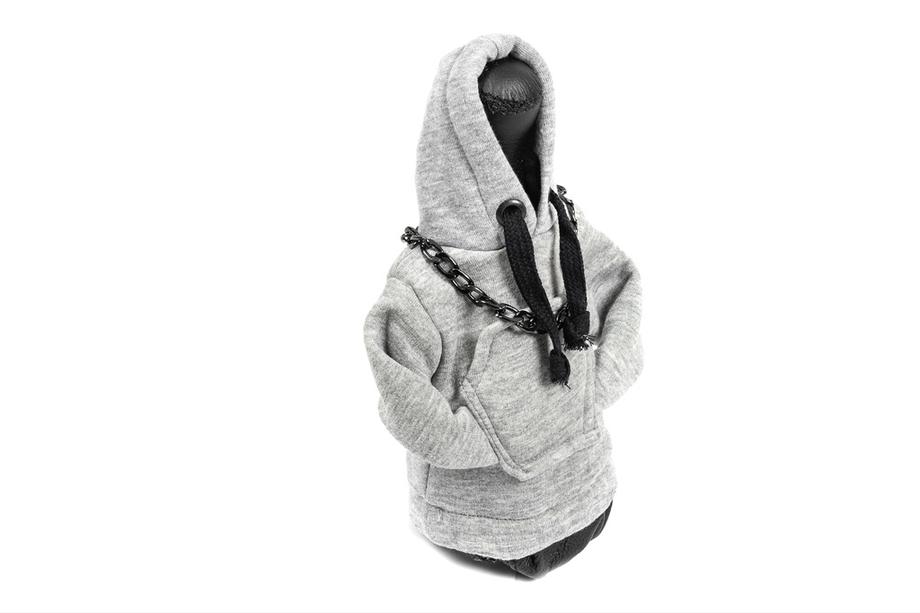 Housse levier de vitesse sweat à capuche (gris, cordon noir) Photo 3