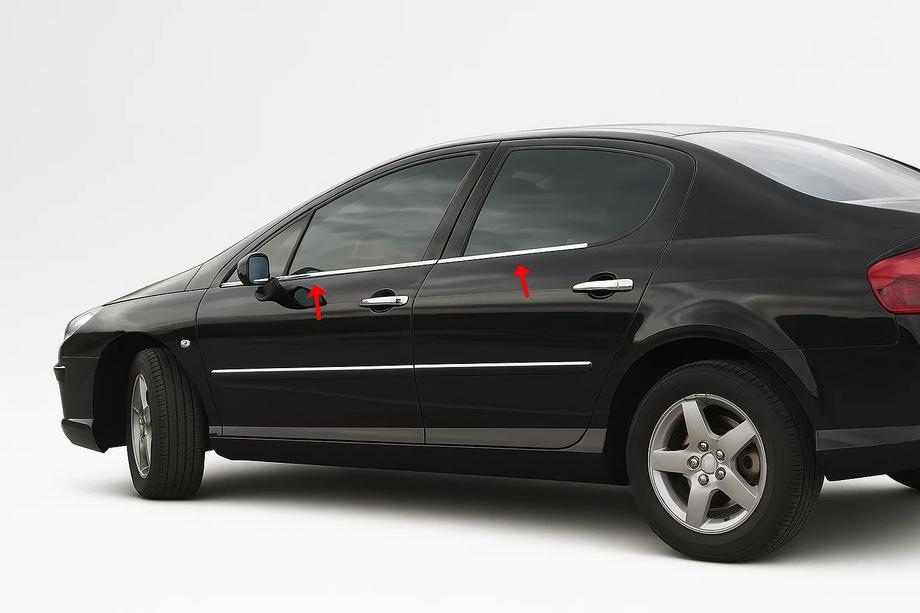 Peugeot 407 2004-2011 Encadrement Exterieur de Vitres Acier Inoxydable (4 pcs) OmsaLine - Inox Italien Image