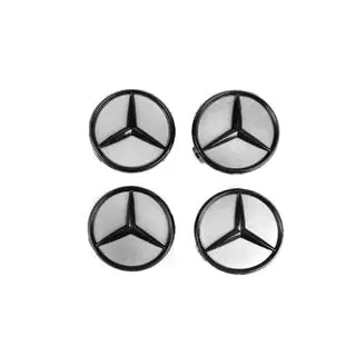 Caches moyeux 71/74 mm sans bague (4 pcs, gris avec logo noir) photo 2