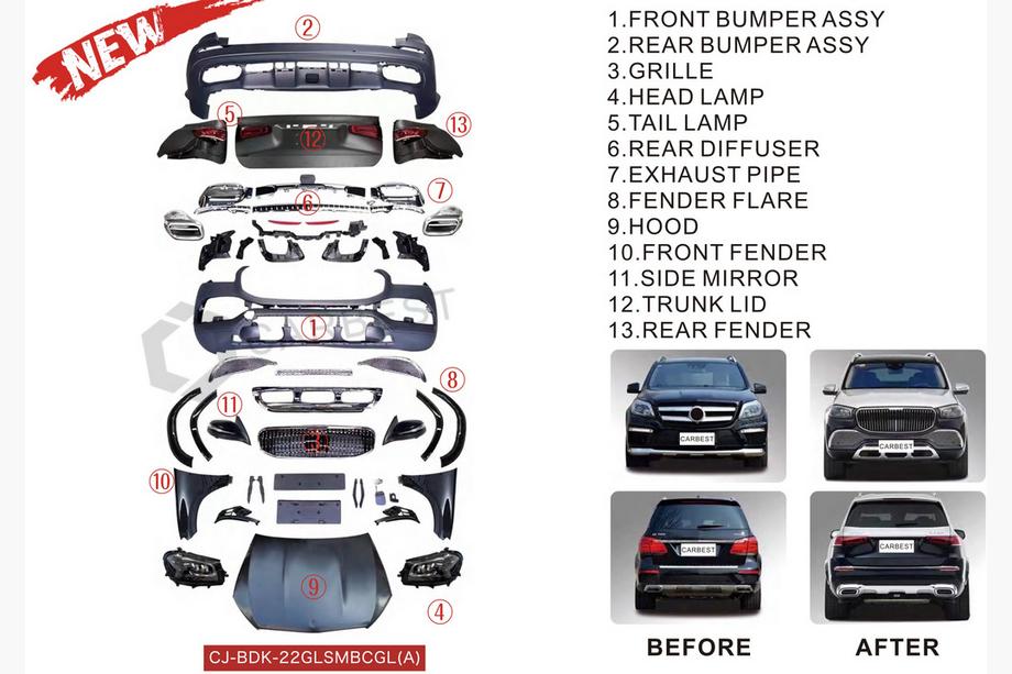 Mercedes GL/GLS class X166 2012-2019 Kit de conversion facelift de X166 vers GLS X167 Maybach (Type-A) Image