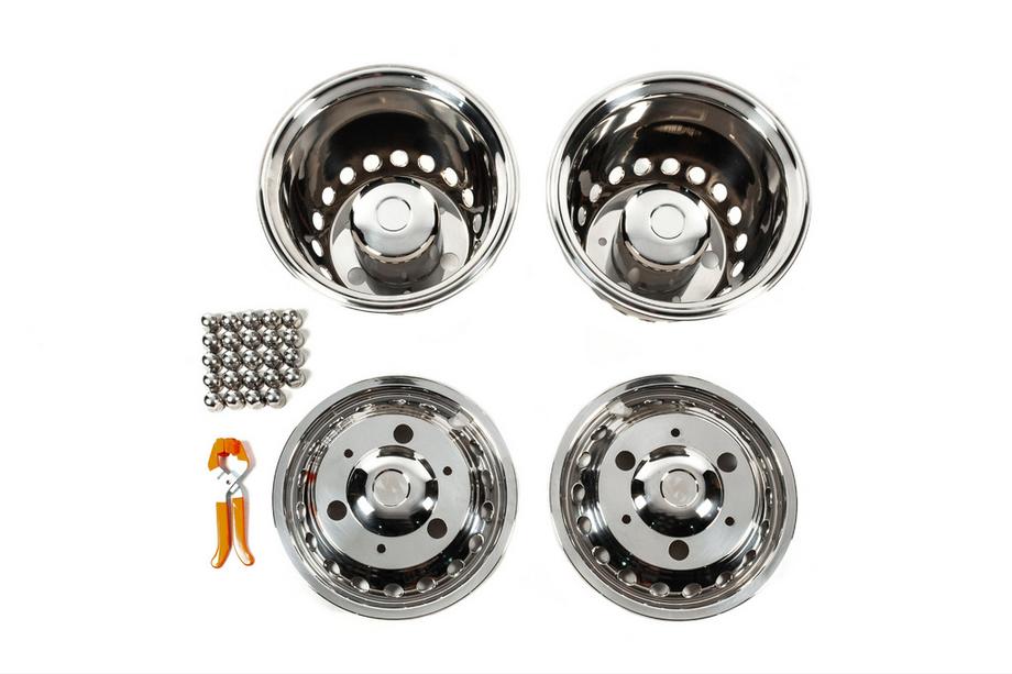 Mercedes Sprinter W907/W910 2018- Enjoliveurs en acier inoxydable Exclusive V3 (conception à 2 anneaux, 4 pcs) Photo 1