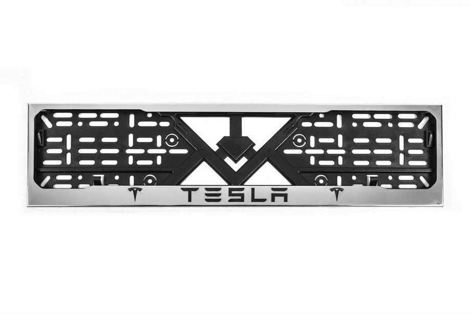 Tesla Cadre de Plaque Chromé (1 pc, Acier Inoxydable) Image