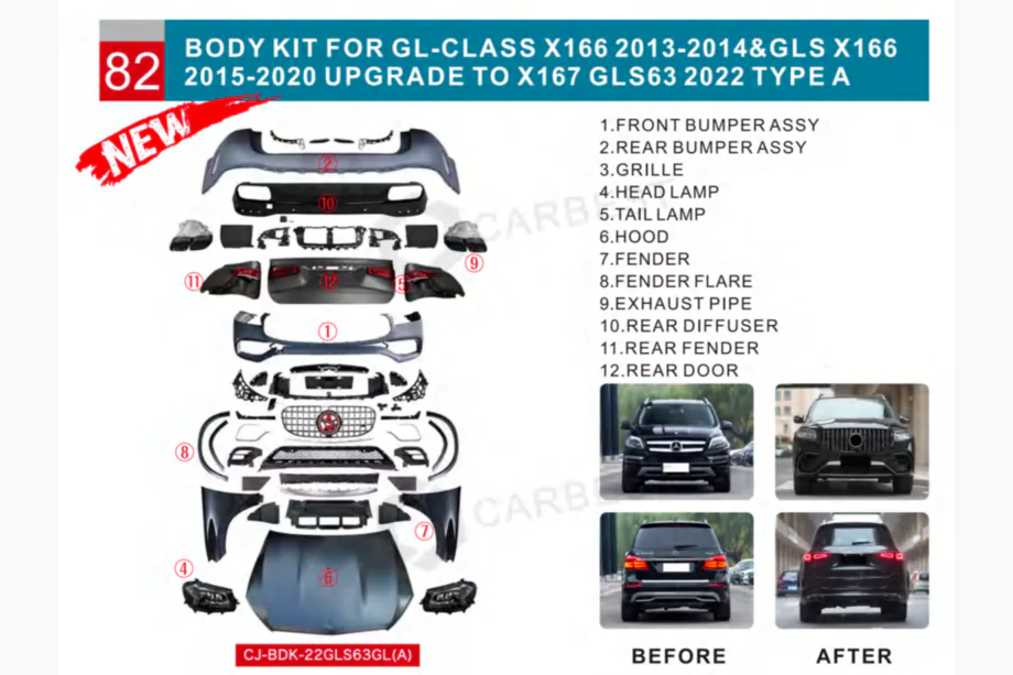 Mercedes GL/GLS class X166 2012-2019 Kit de conversion facelift de X166 vers GLS63 X167 (Type-A) Image