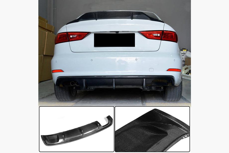 Audi A3 2012-2020 Diffuseur de pare-chocs arrière V2 (pour Base Sedan 2012-2016, Carbone) Image