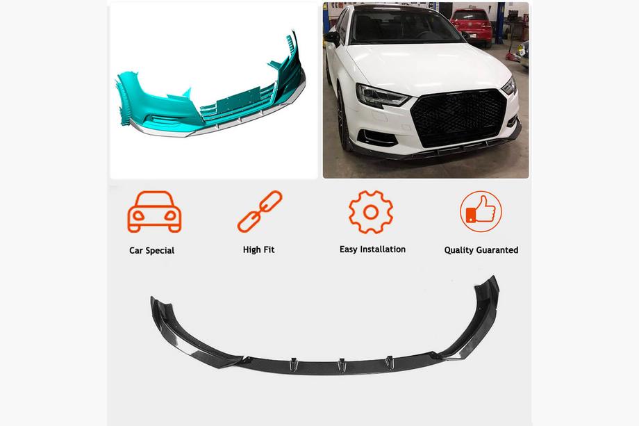 Audi A3 2012-2020 Lame de pare-chocs avant Lip V1 (pour Base 2017-2020 Sedan, Carbone) Photo 2