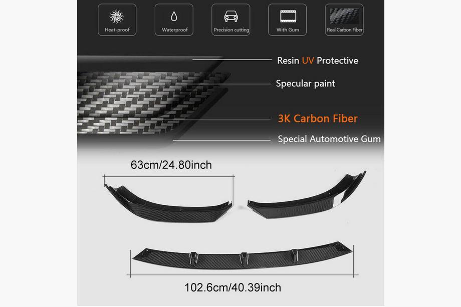 Audi A3 2012-2020 Lame de pare-chocs avant Lip V1 (pour Base 2017-2020 Sedan, Carbone) Photo 6