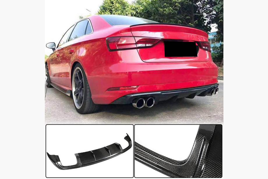 Audi A3 2012-2020 Diffuseur de pare-chocs arrière (pour Base Sedan 2017-2020, Carbone) Photo 1