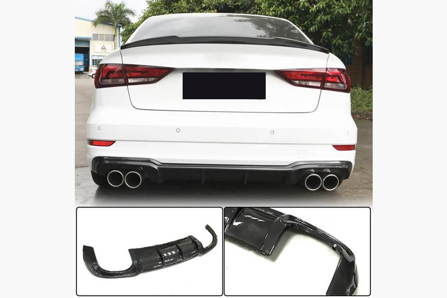 Audi A3 2012-2020 Diffuseur de pare-chocs arrière V5 (pour S-Line Sedan 2017-2020, Carbone) Image