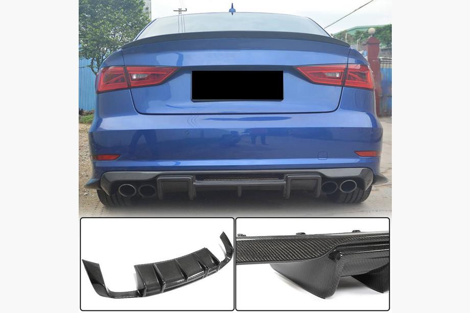 Audi A3 2012-2020 Diffuseur de pare-chocs arrière V1 (pour S-Line Sedan 2012-2016, Carbone) Image