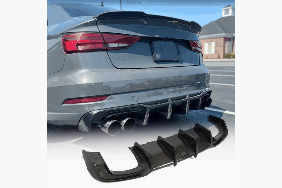 Audi A3 2012-2020 Diffuseur de pare-chocs arrière V1 (pour S-Line Sedan 2017-2020, Carbone) Image