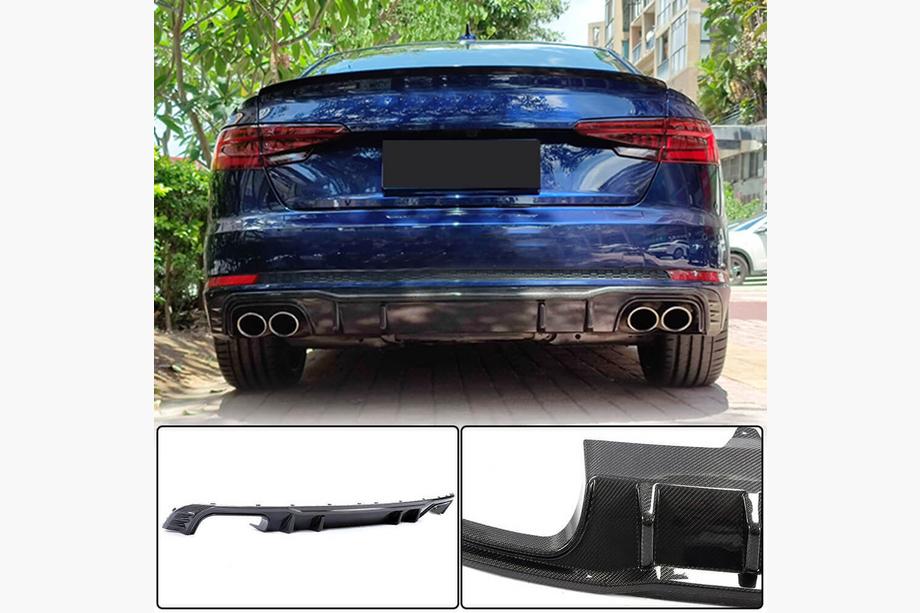 Audi A4 B9 2015-2024 Diffuseur de pare-chocs arrière V2 (pour S-Line Sedan 2015-2019, Carbone) Image