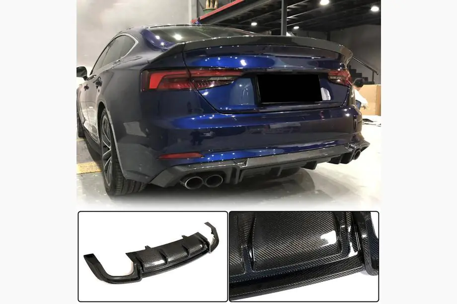 Audi A5 2016-2025 Diffuseur de Pare-chocs Arrière V2 (pour S-Line 2016-2020, Carbone) Photo 2