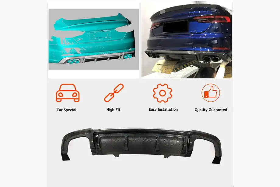 Audi A5 2016-2025 Diffuseur de Pare-chocs Arrière V2 (pour S-Line 2016-2020, Carbone) Photo 3