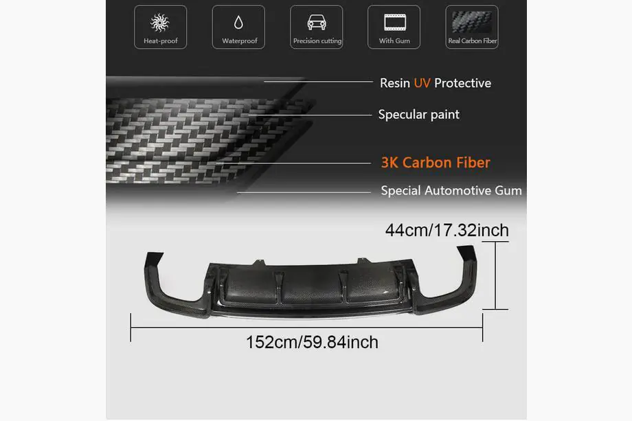 Audi A5 2016-2025 Diffuseur de Pare-chocs Arrière V2 (pour S-Line 2016-2020, Carbone) Photo 7