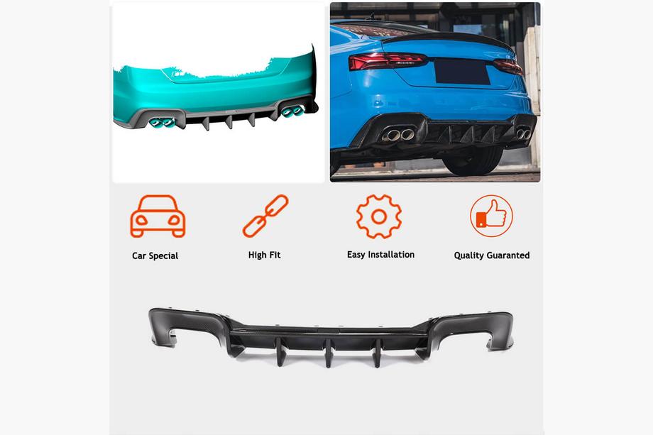 Audi A5 2016-2025 Diffuseur de Pare-chocs Arrière V1 (pour S-Line 2021-2025, Carbone) Photo 2