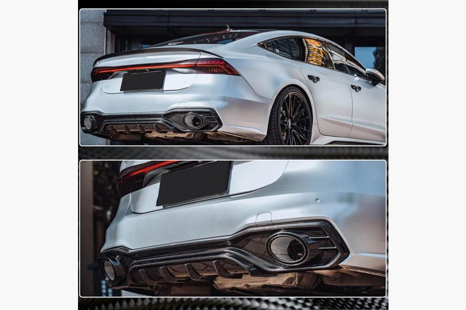 Audi A7 2018- Diffuseur arrière avec sorties d'échappement (pour S-Line 2018-2022, Carbone Sec) Photo 4