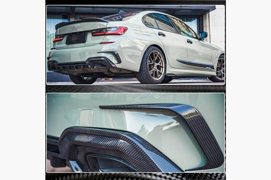 BMW 3 Series G20/G21 2018- Extensions Flap de Pare-chocs Arrière (pour M-Sport 2018-2022, Carbone) Photo 5