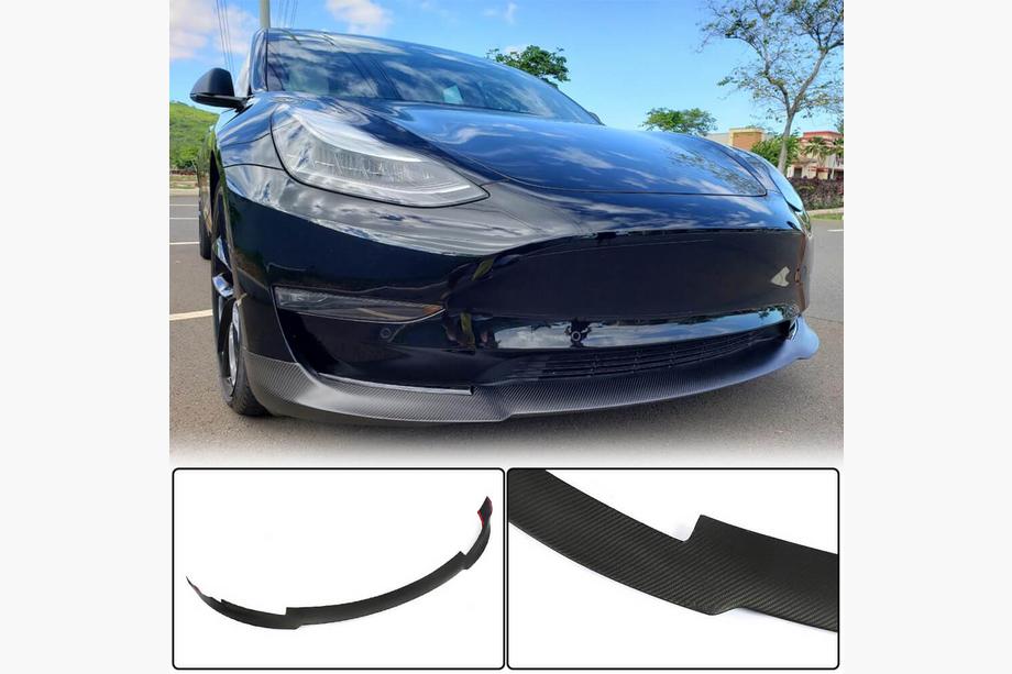 Tesla Model 3 2017- Lame de Pare-chocs Avant Lip V6 (2017-2023, Carbone) Photo 1