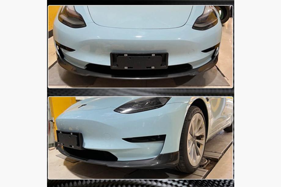 Tesla Model 3 2017- Lame de Pare-chocs Avant Lip V6 (2017-2023, Carbone) Photo 4
