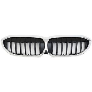 Calandre Double 1 Barre (2018-2022, Noir Brillant avec Encadrement Chrome) BMW 3 Series G20/G21 2018- photo 2