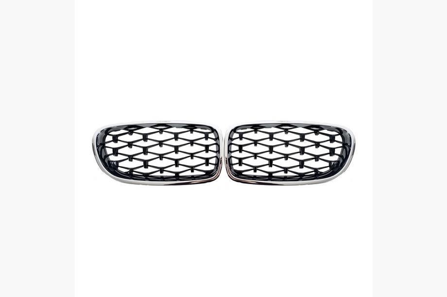 BMW 5 Series F10/F11 2010–2016 Calandres Double Haricot Diamond Black avec contour chromé Photo 2