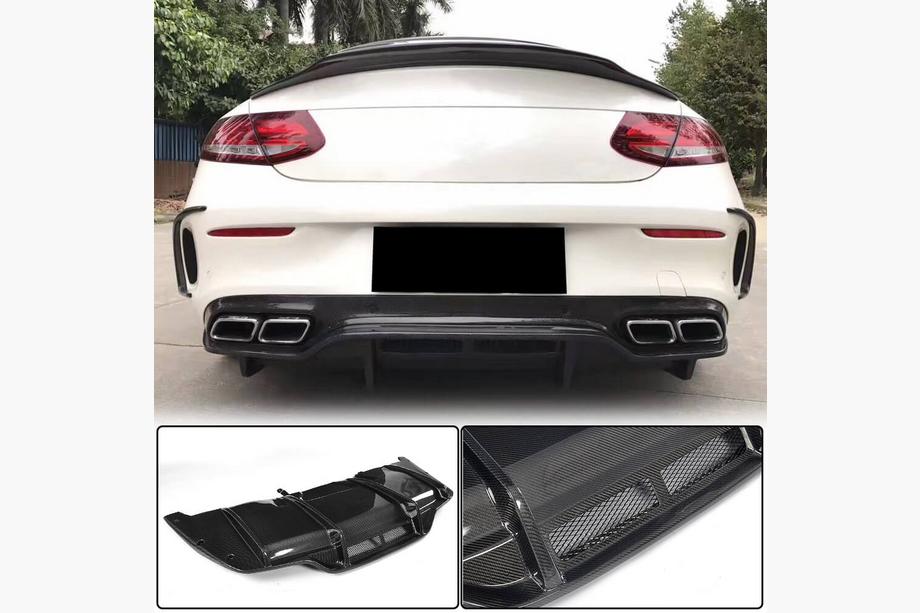 Mercedes C-class W205 2014-2021 Diffuseur de Pare-Chocs Arrière V2 (pour Coupé/Cabriolet C63 AMG 2015-2019, Carbone) Photo 1
