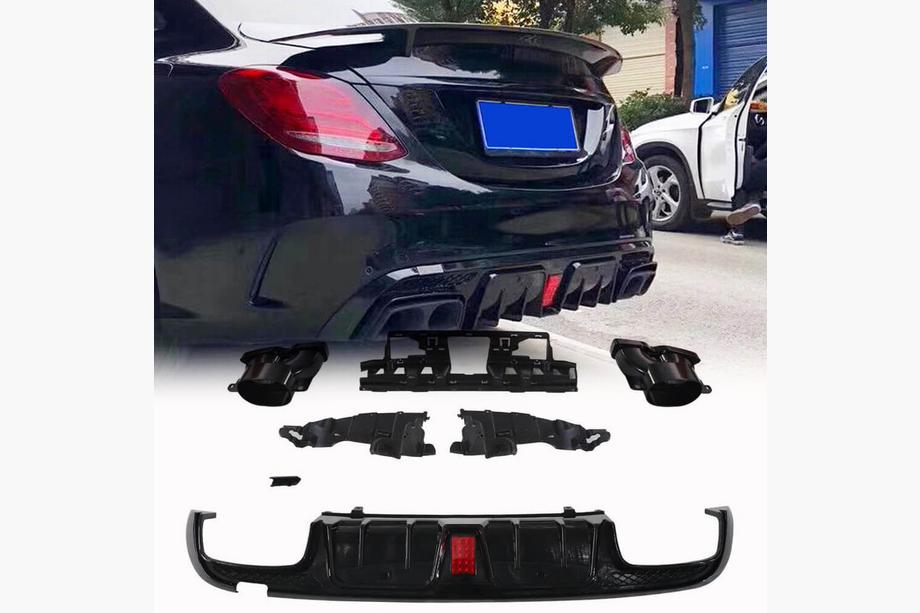 Mercedes C-class W205 2014-2021 Diffuseur arrière avec sorties d'échappement (pour SD C43 AMG 2015-2021, Carbone) Photo 1