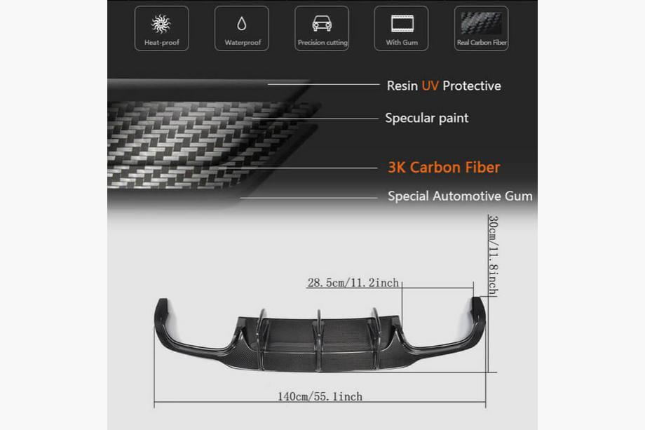 Mercedes C-class W204 2007-2015 Spoiler avec diffuseur de pare-chocs arrière pour C63 AMG 2012-2014 Carbone Photo 4
