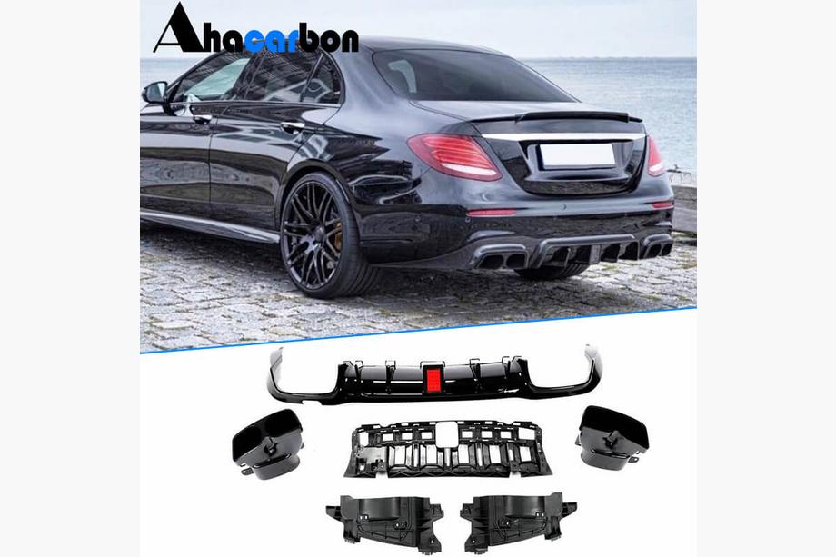 Mercedes E-class W213 2016-2023 Diffuseur arrière de pare-chocs avec sorties V1 (pour AMG/AMG-Line 2016-2019, Carbone) Photo 1