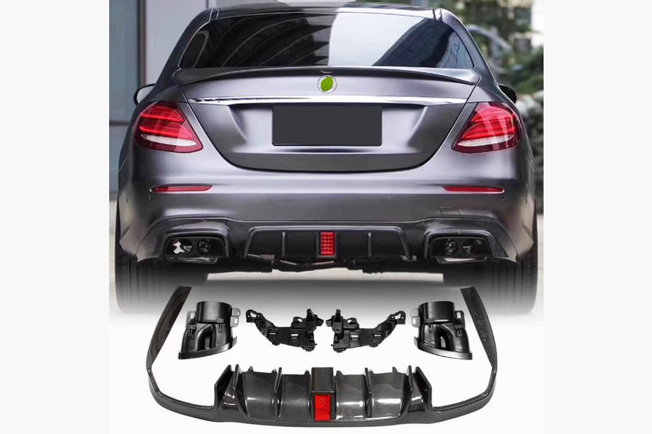 Mercedes E-class W213 2016-2023 Diffuseur arrière avec sorties V2 (pour AMG/AMG-Line 2016-2019, Carbone) Image