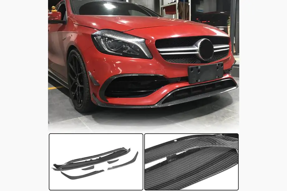 Mercedes A-class W176 2012-2018 Lame de Pare-chocs Avant (pour AMG-Line / A45 AMG HB 2016-2018, Carbone) Photo 1