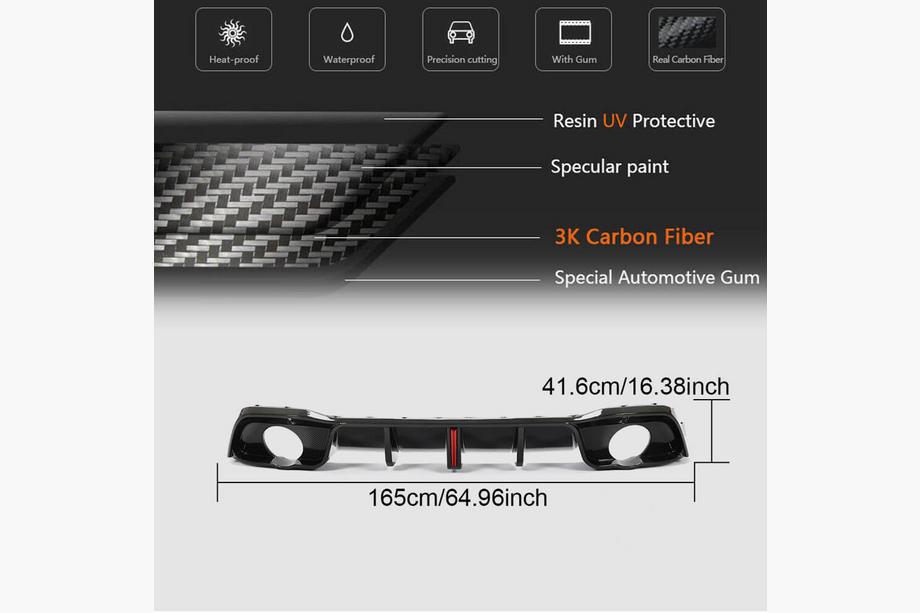 Volkswagen Golf 8 2019- Diffuseur de pare-chocs arrière (pour GTI HB, Carbone Sec) Photo 5