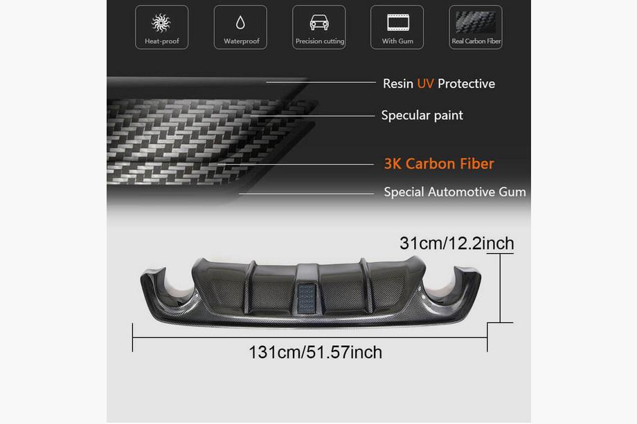Infiniti Q50/Q60 2013-2024 Diffuseur de Pare-chocs Arrière V3 (pour Q50 Base/Sport 2018-2023, Carbone) Photo 10