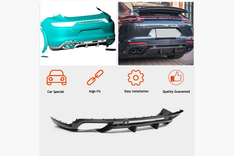 Porsche Panamera 2016-2023 Diffuseur de pare-chocs arrière (2016-2020, Carbone) Photo 2