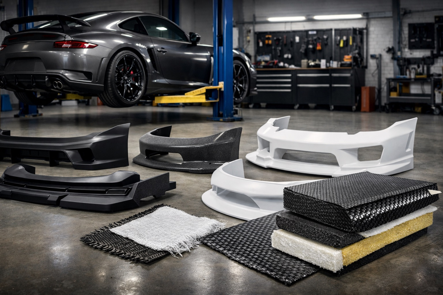 Kits carrosserie, bas de caisse, spoilers : comment choisir le matériau (ABS vs PP vs FRP vs carbone) et éviter les fissures