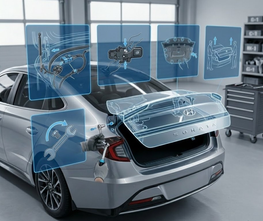 Hyundai Sonata : déposer le couvercle de coffre, étape par étape