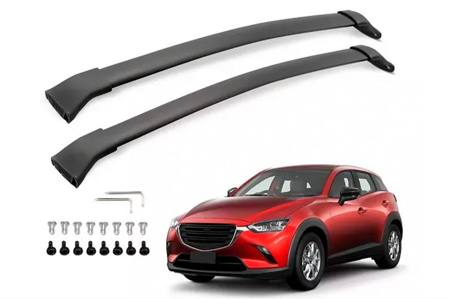 Mazda CX-3 2015- Barres de toit transversales pour rails intégrés OEM (2 pièces) Noir Photo 3